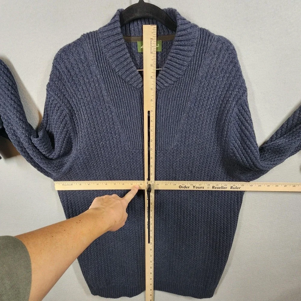Eddie Bauer Mens Henley Pullover Sweater XL Blue 100% Cotton Knit Chunky Y2K - Picture 7 of 7